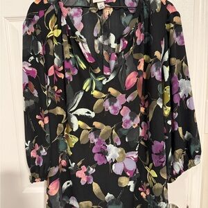 Ava & Viv Black and Purple Floral Blouse